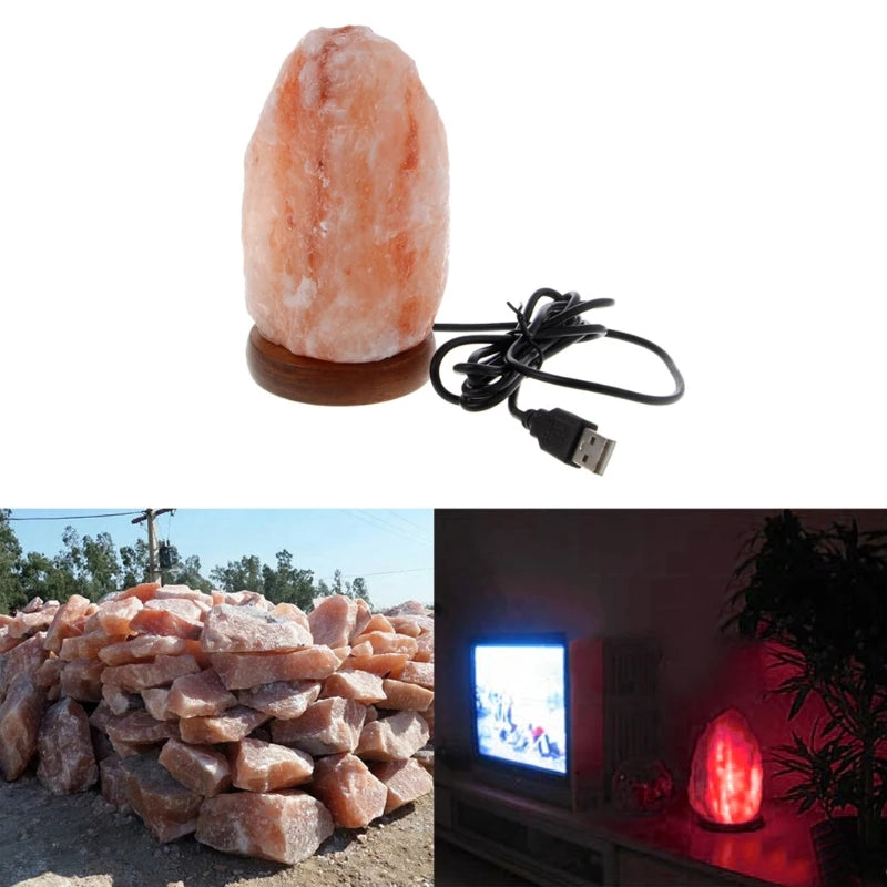 Hand-Carved Himalayan Rock Salt Lamp - USB Night Light Air Purifier