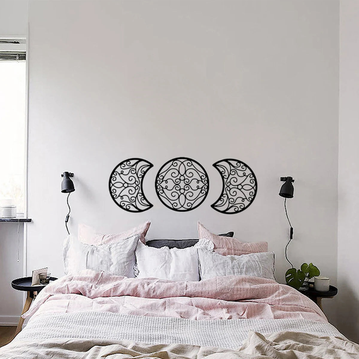 5pcs Black Moon Phase 3D Wall Hanging - Nordic Bohemian Spiritual Bedroom & Christmas Decor