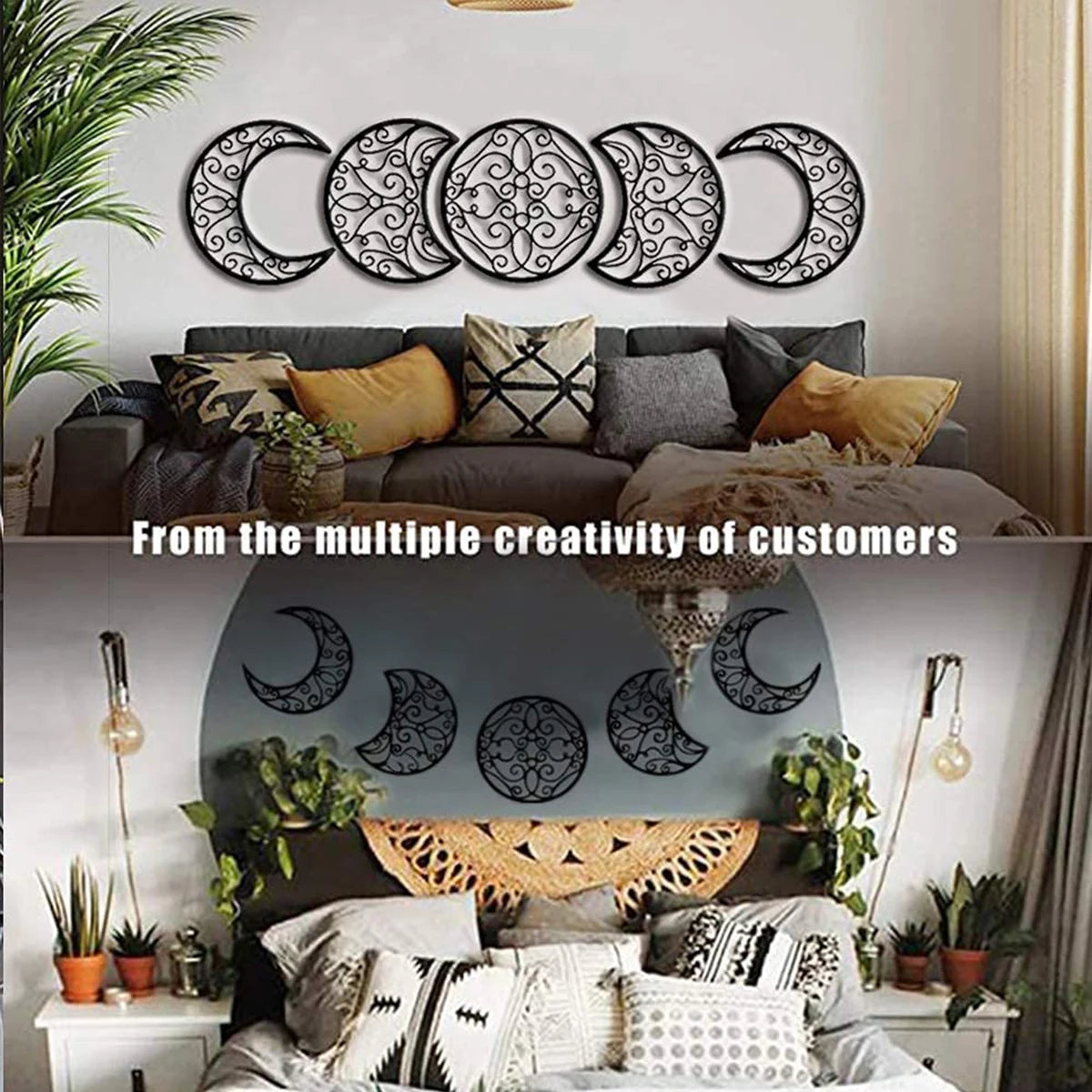 5pcs Black Moon Phase 3D Wall Hanging - Nordic Bohemian Spiritual Bedroom & Christmas Decor