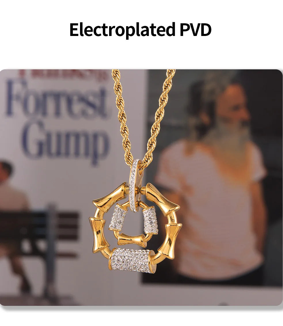Stainless Steel Gold-Plated Bracelet Luxury Rhinestone Oval Pendant Necklace Set
