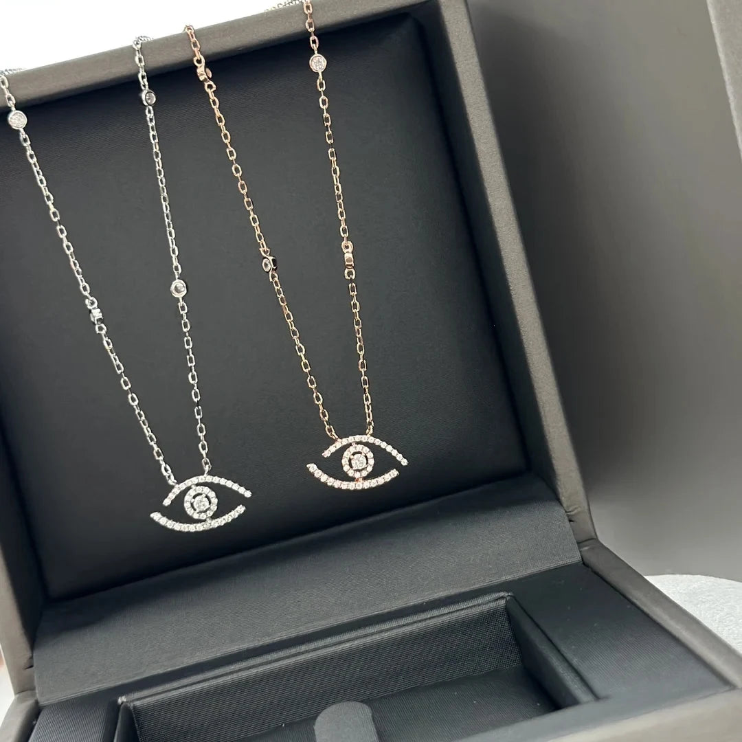 925 Sterling Silver Eye Shape Pendant Necklace - Luxury Women's Diamond Jewelry for Lucky Eye, Advanced Pairing and Layering