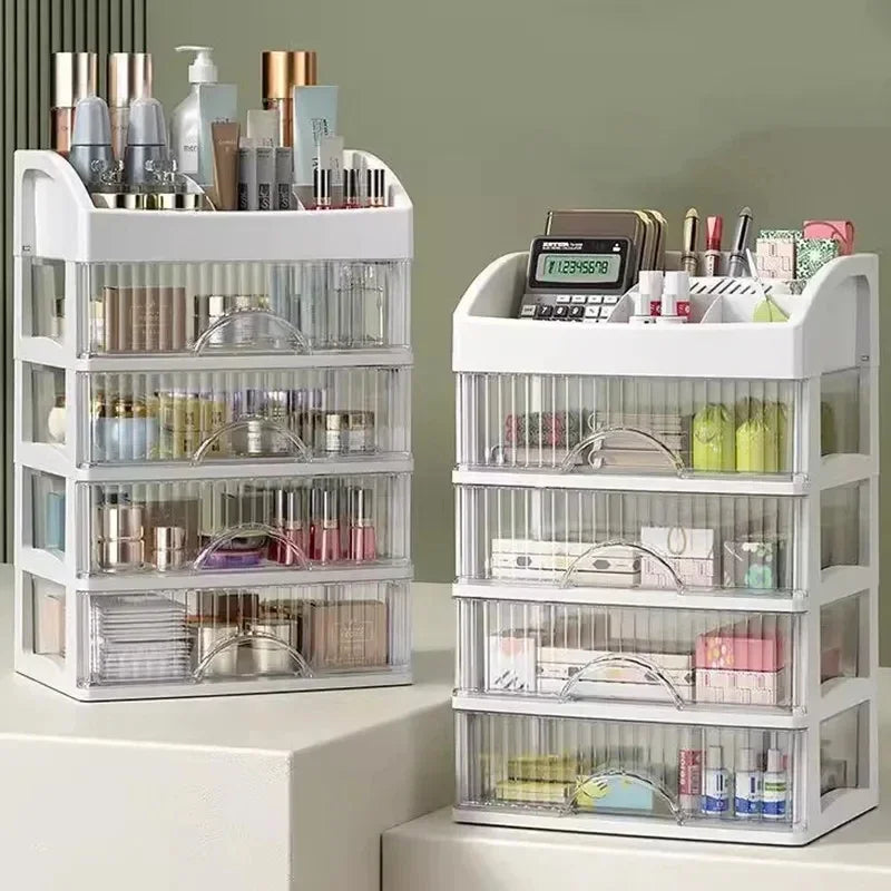 Large Capacity Transparent Multi-layer Makeup Storage Box - Multi-functional Desktop Organizer for Jewelry and Makeup