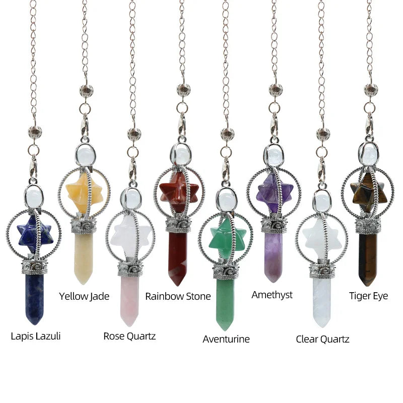 Natural White Crystal Merkaba Pendulum for Dowsing and Spiritual Energy - Hexagonal Divination Pendant in Red Bronze
