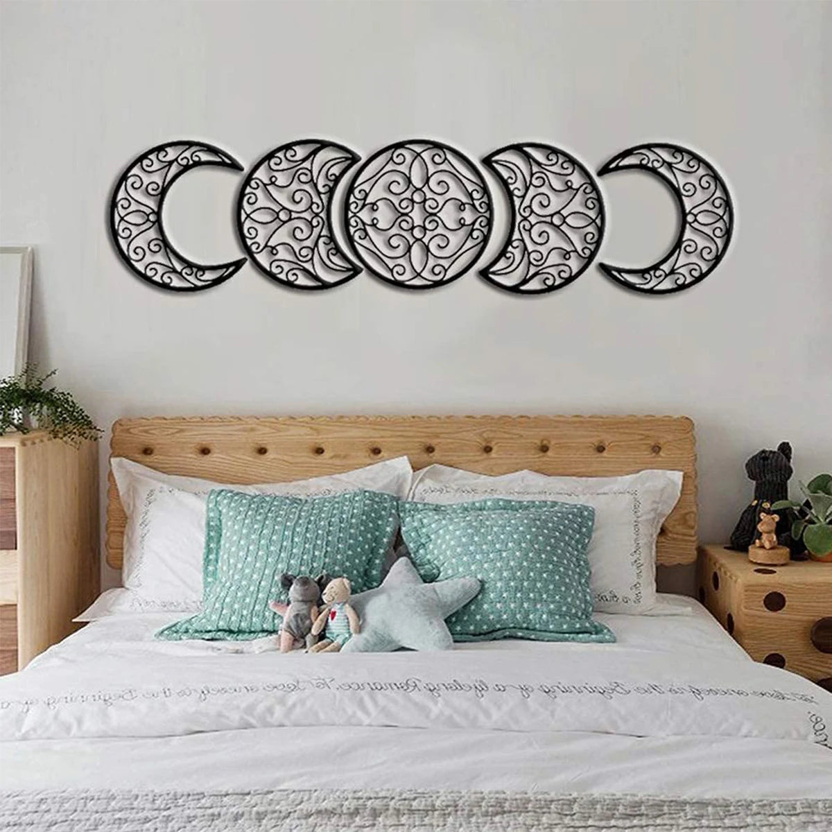 5pcs Black Moon Phase 3D Wall Hanging - Nordic Bohemian Spiritual Bedroom & Christmas Decor