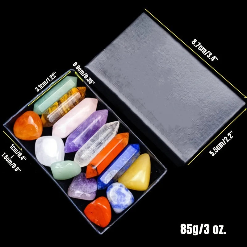 14pcs Pointed Quartz Crystal Chakra Healing Stones Set - Hexagon Rose Quartz Gems for Meditation and Bedroom Decor