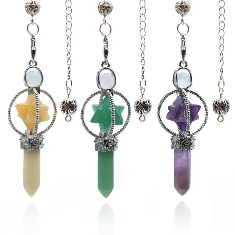 Natural White Crystal Merkaba Pendulum for Dowsing and Spiritual Energy - Hexagonal Divination Pendant in Red Bronze