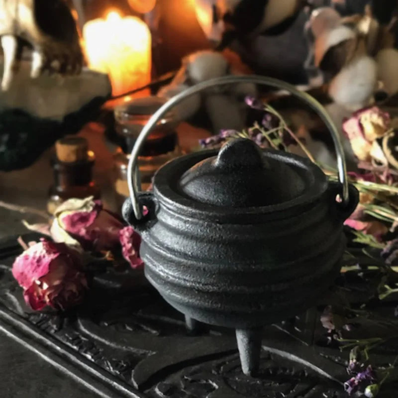 Mini Cast Iron Witch Cauldron - Wicca Pot for Halloween (Free Gift Included)