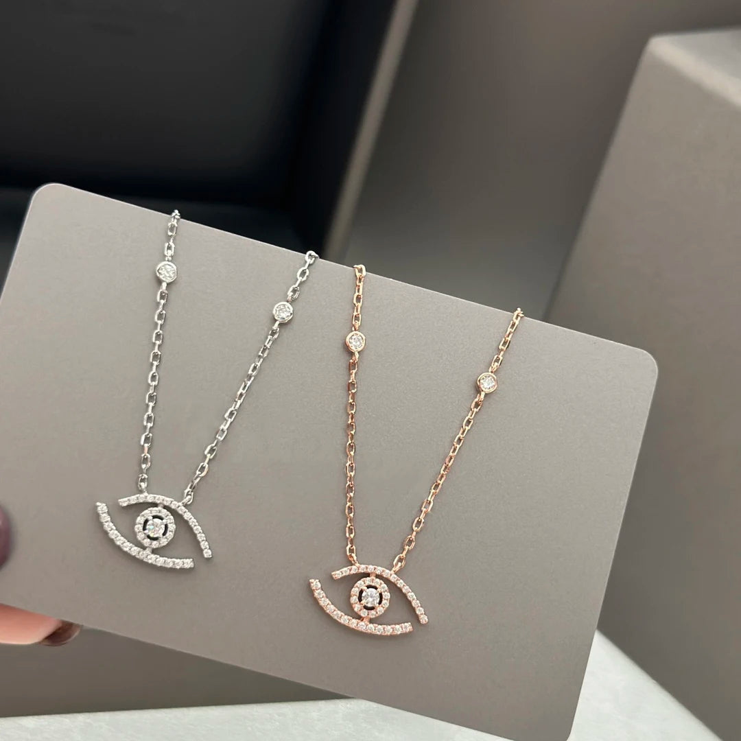 925 Sterling Silver Eye Shape Pendant Necklace - Luxury Women's Diamond Jewelry for Lucky Eye, Advanced Pairing and Layering