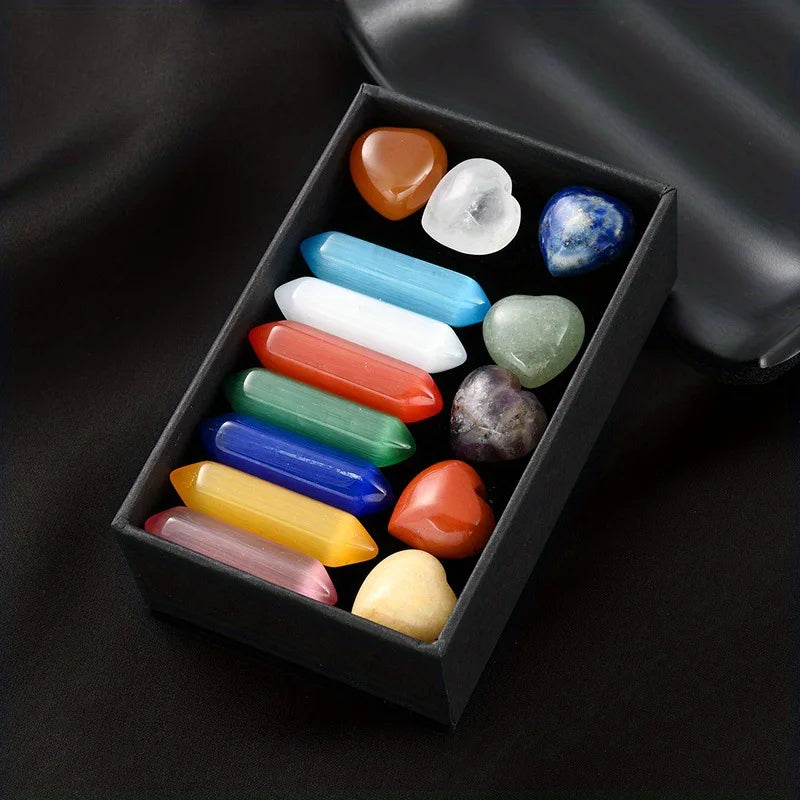 14pcs Pointed Quartz Crystal Chakra Healing Stones Set - Hexagon Rose Quartz Gems for Meditation and Bedroom Decor
