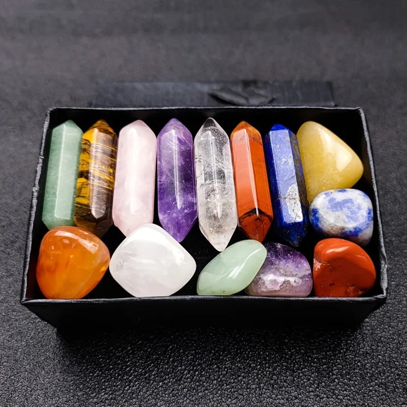 14pcs Pointed Quartz Crystal Chakra Healing Stones Set - Hexagon Rose Quartz Gems for Meditation and Bedroom Decor