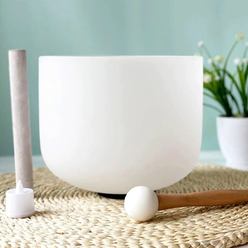 432Hz/440Hz Frosted Quartz Crystal Singing Bowl - Meditation and Chakra Sound Therapy