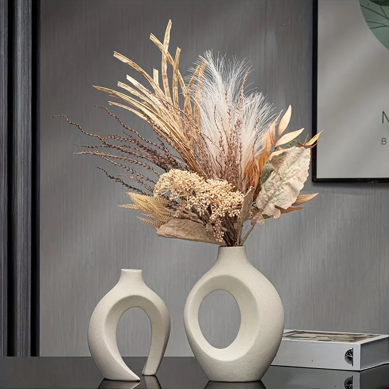 Ceramic Vase Set of 2 - Perfect for Modern Home Decor and Boho Style Living Room Bookshelf