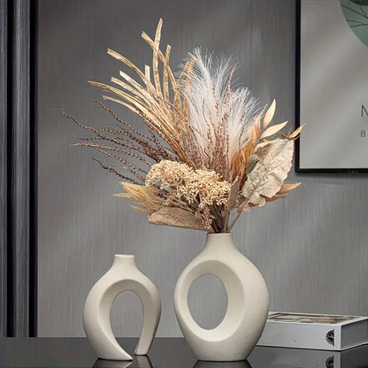 Ceramic Vase Set of 2 - Perfect for Modern Home Decor and Boho Style Living Room Bookshelf