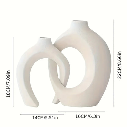 Ceramic Vase Set of 2 - Perfect for Modern Home Decor and Boho Style Living Room Bookshelf