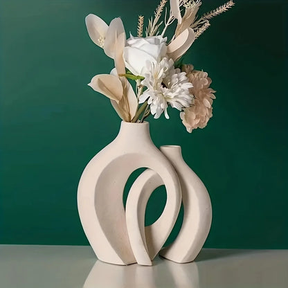 Ceramic Vase Set of 2 - Perfect for Modern Home Decor and Boho Style Living Room Bookshelf