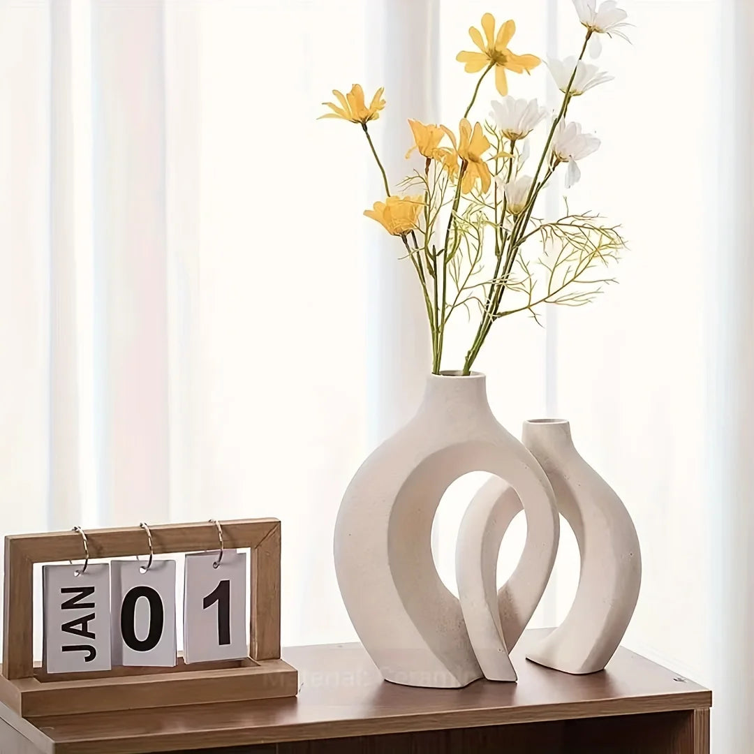 Ceramic Vase Set of 2 - Perfect for Modern Home Decor and Boho Style Living Room Bookshelf